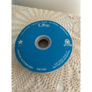 Offray Cottagecore Blue Polka Dot Lace Trim Ribbon 1 7/16 Inch x 20 Yards Vtg